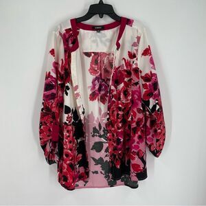 Elementz Women’s Button Front Floral Long Sleeve Satin Blouse Size L